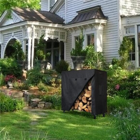 Firewood Log Rack Cover, 4 Feet 600D Oxford Heavy Duty , 48" x 24" x 42"  Black - Picture 4 of 7